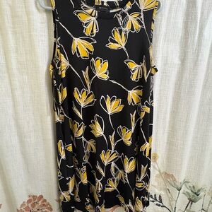 AB Studio Black and Yellow Floral Midi Dress